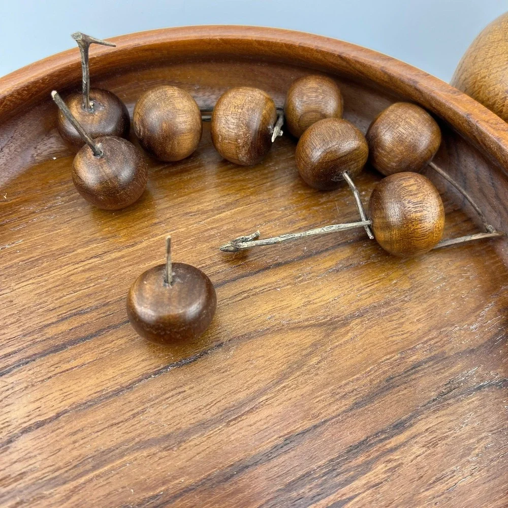 Vintage Wooden Fruit Bowl Set Hand Carved Wood Apples Pear Banana‎ Cherries